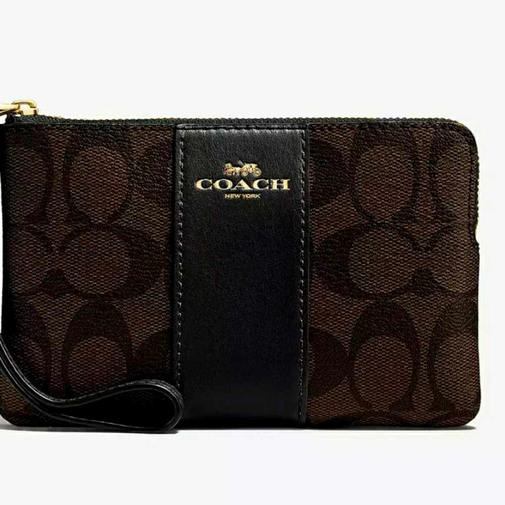 SOLD!! Brand New Corner Zip Wristlet In Signature Brown and Black